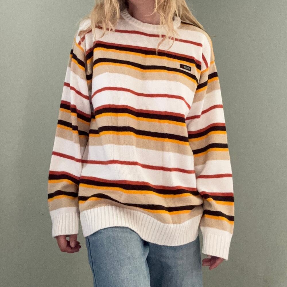 Vintage Y2k Southpole Striped Sweater Brown Yellow Size Large Baggy Oversized